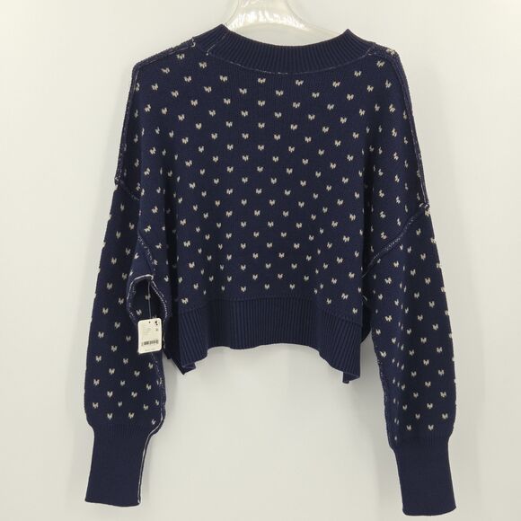 Free People Easy Street Sweater Women Size Small Blue Hearts Slouchy Fall Winter - Picture 3 of 8